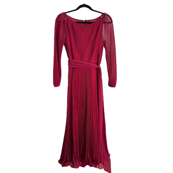MISS ELLIETTE California Vintage 70s Pleated Maxi Dress Magenta Evening Chiffon - Picture 8 of 15